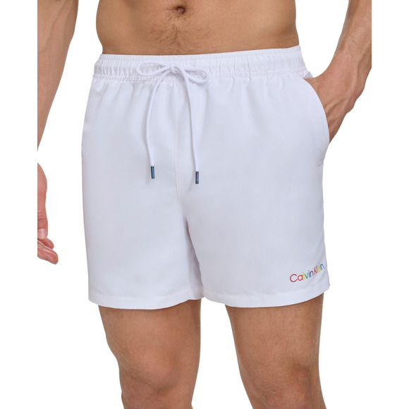 Calvin Klein Men Drawstring Logo 5" Swim Trunks White Size S - Picture 1 of 2